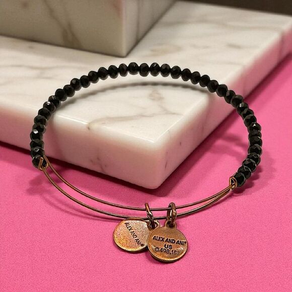 Alex And Ani Brilliance Bead Eclipse Bracelet Bangle Copper Wire Black Beads - Picture 13 of 14